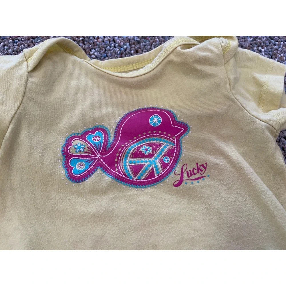 Lucky Brand Girls Yellow & Pink Bird Bodysuits 6-9M